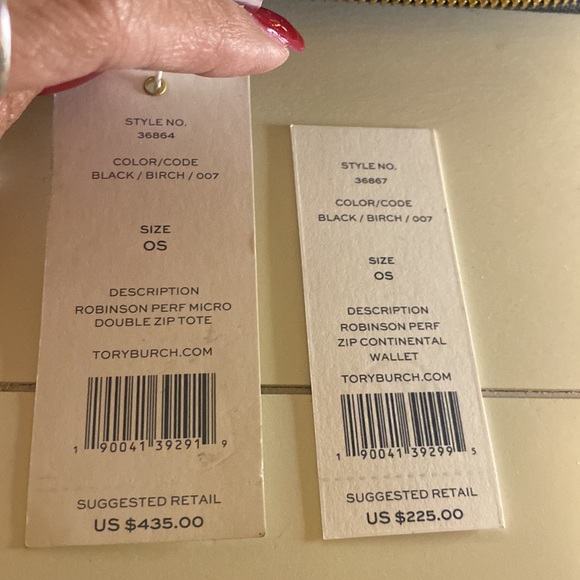 Tory Burch Robinson Perforated Micro Double Zip Tote Black-Birch with wallet - Picture 5 of 11